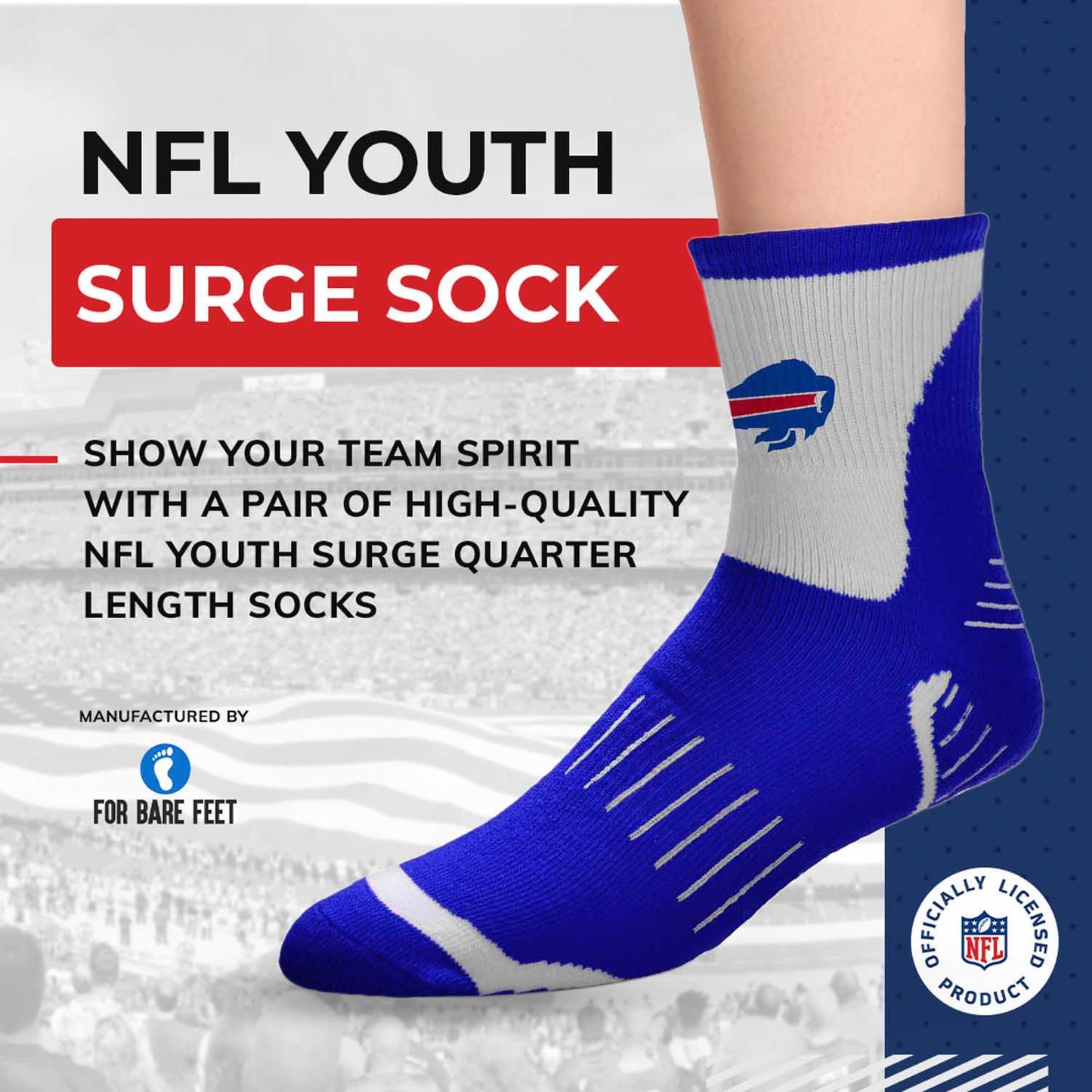 Buffalo Bills NFL Youth Performance Quarter Length Socks - Royal