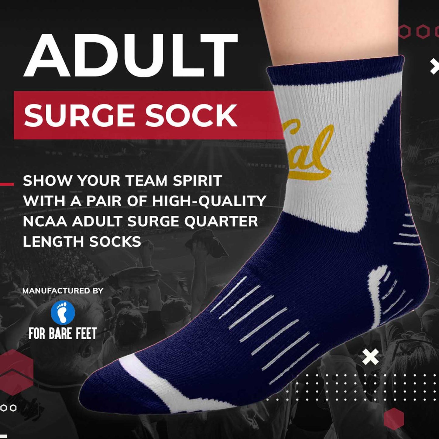 Cal Golden Bears Adult NCAA Surge Quarter Length Crew Socks - Navy
