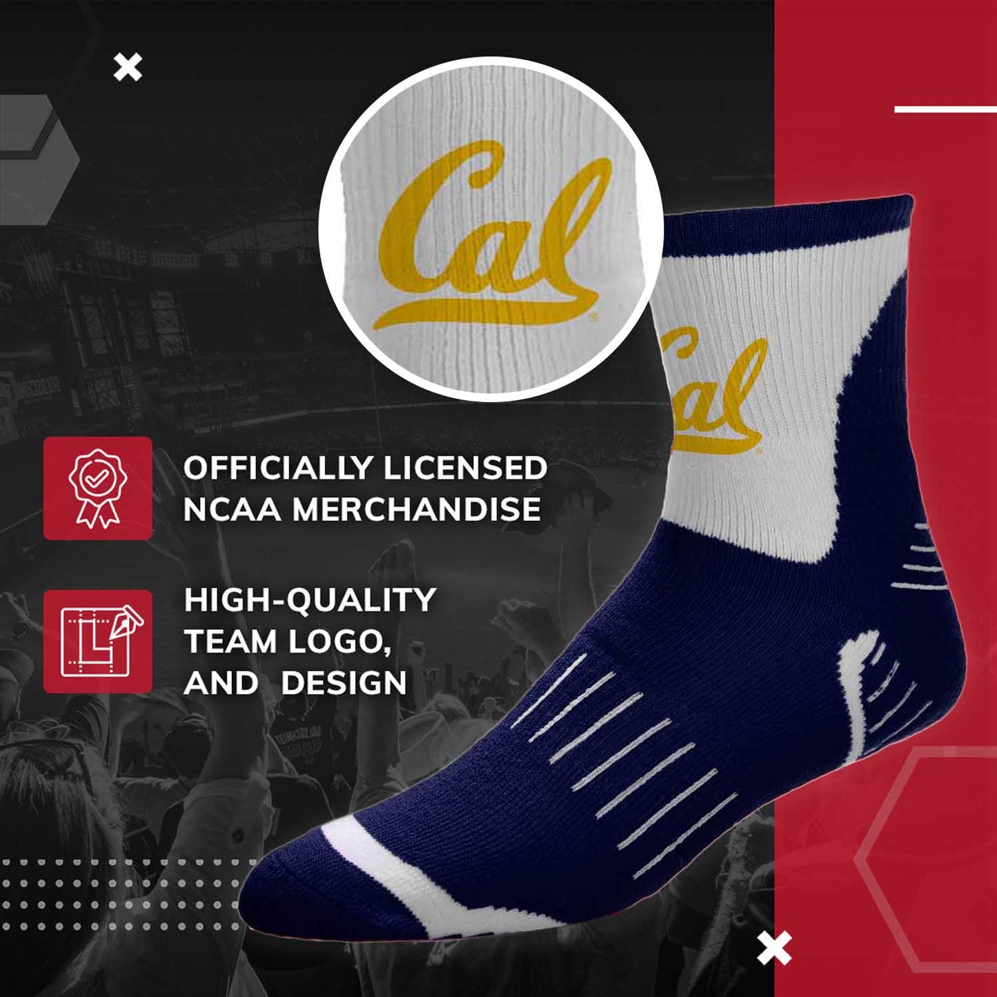 Cal Golden Bears Adult NCAA Surge Quarter Length Crew Socks - Navy