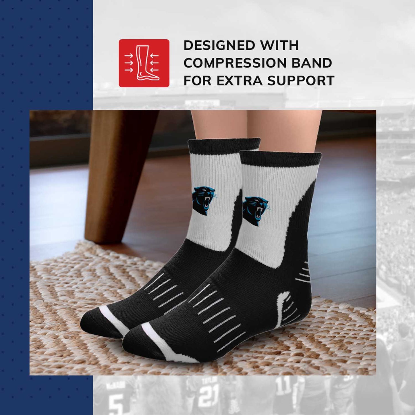 Carolina Panthers NFL Youth Performance Quarter Length Socks - Black