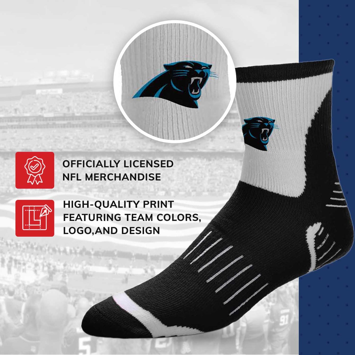 Carolina Panthers NFL Youth Performance Quarter Length Socks - Black