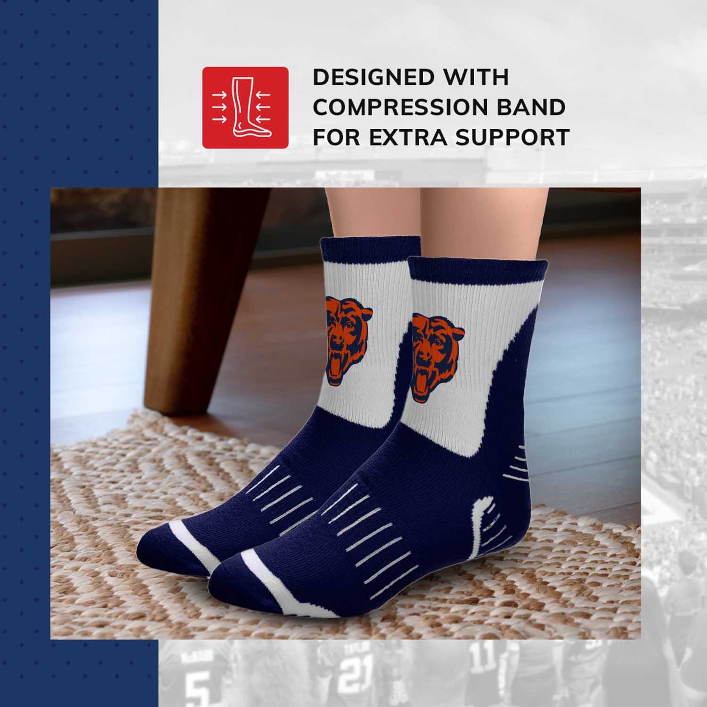 Chicago Bears NFL Youth Performance Quarter Length Socks - Navy