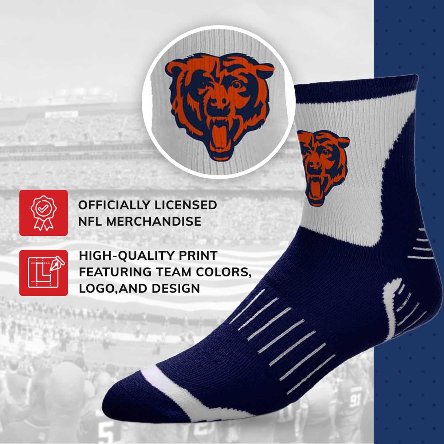 Chicago Bears NFL Youth Performance Quarter Length Socks - Navy