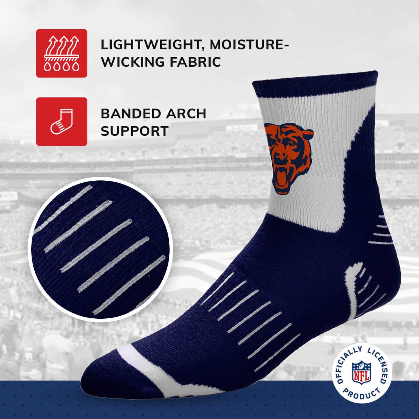 Chicago Bears NFL Youth Performance Quarter Length Socks - Navy