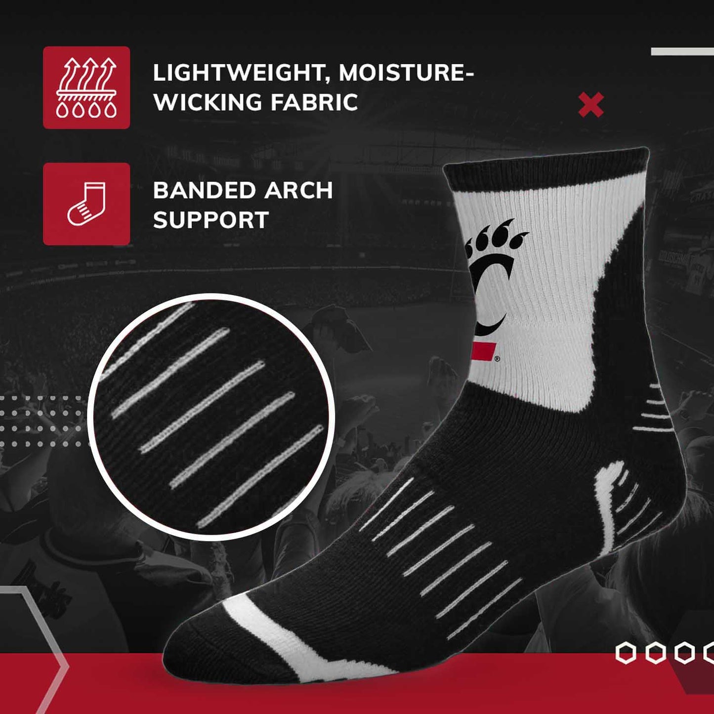 Cincinnati  Bearcats NCAA Youth Surge Team Mascot Quarter Socks - Black
