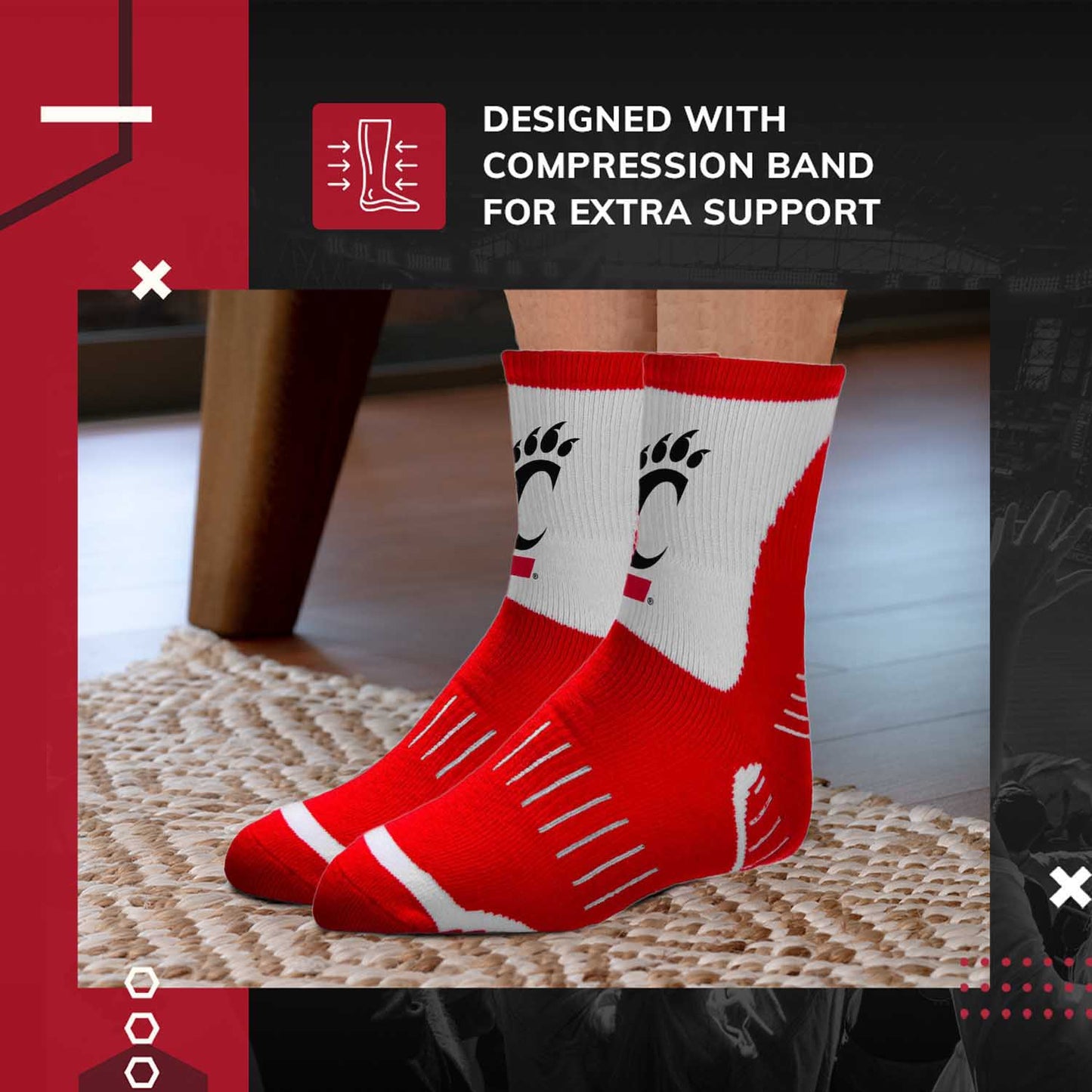 Cincinnati  Bearcats NCAA Youth Surge Team Mascot Quarter Socks - Red