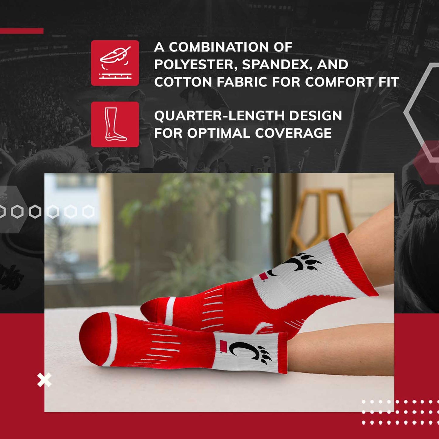 Cincinnati  Bearcats NCAA Youth Surge Team Mascot Quarter Socks - Red