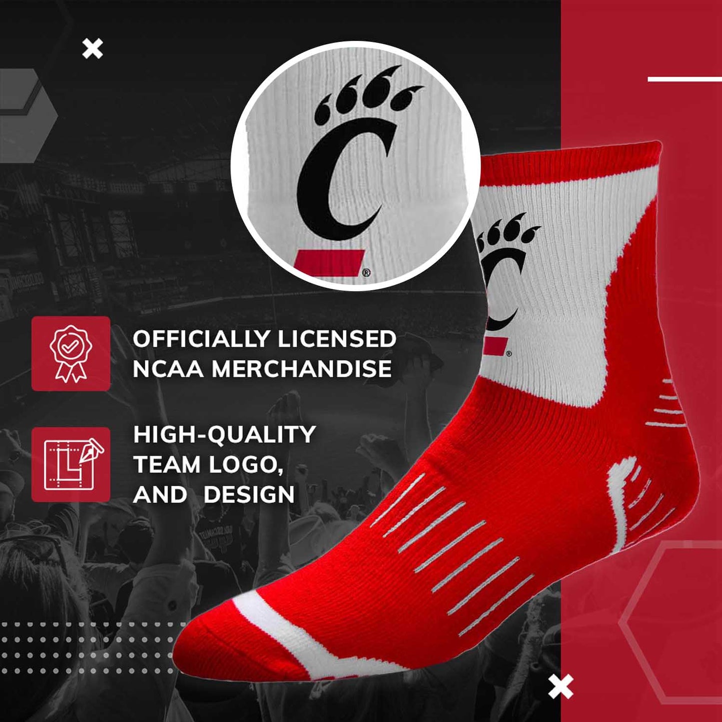 Cincinnati  Bearcats NCAA Youth Surge Team Mascot Quarter Socks - Red