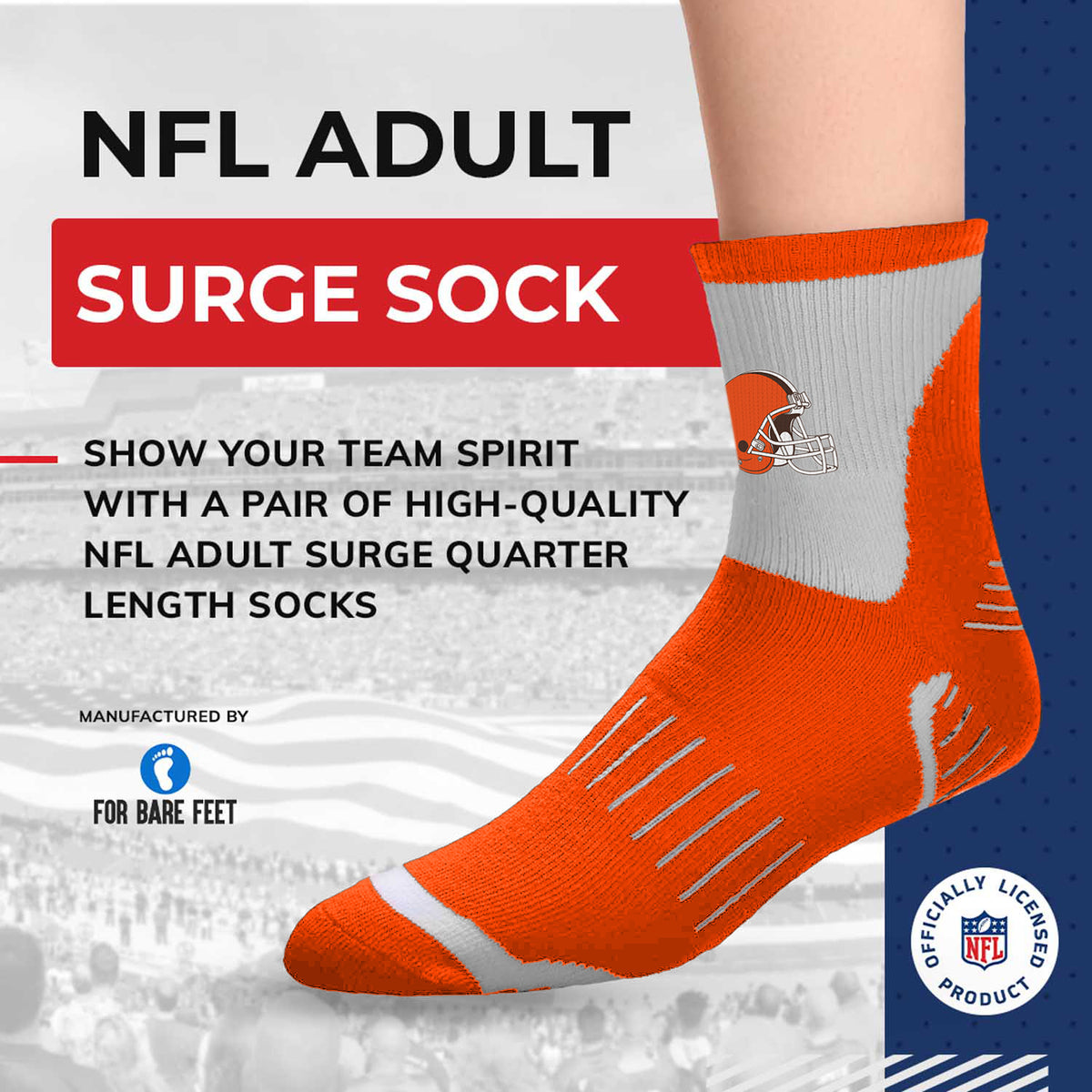 Cleveland Browns NFL Performance Quarter Length Socks - Orange