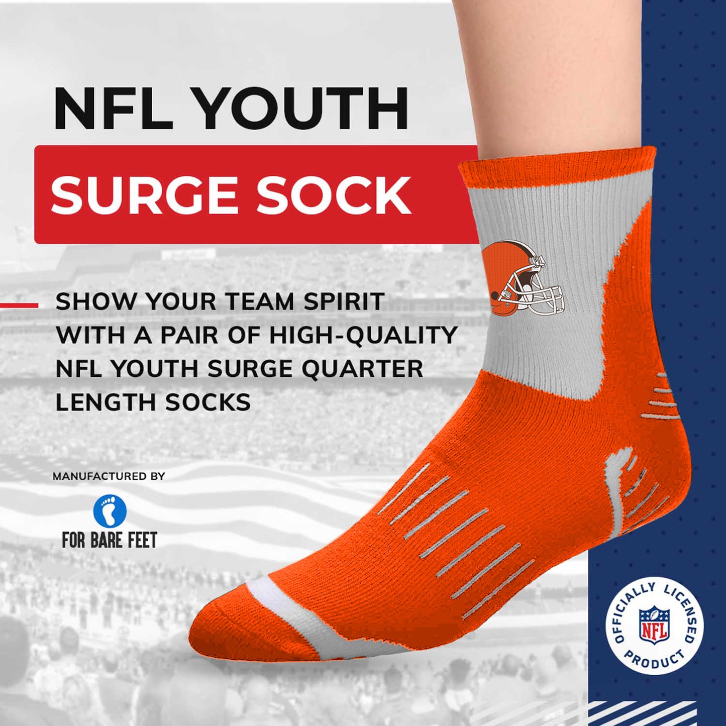 Cleveland Browns NFL Youth Crew Length Surge Socks for Boys and Girls - Team Color
