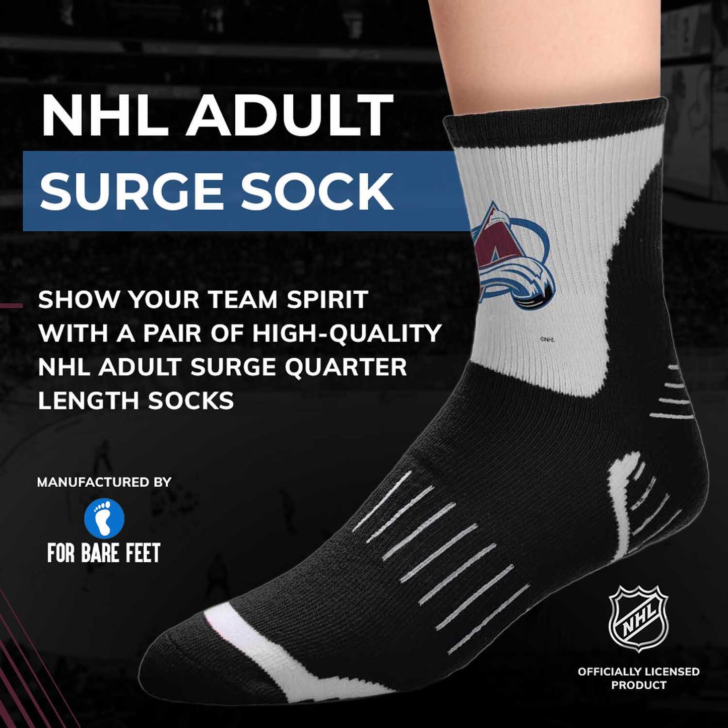 Colorado Avalanche NHL Adult Surge Team Mascot Mens and Womens Quarter Socks - Black