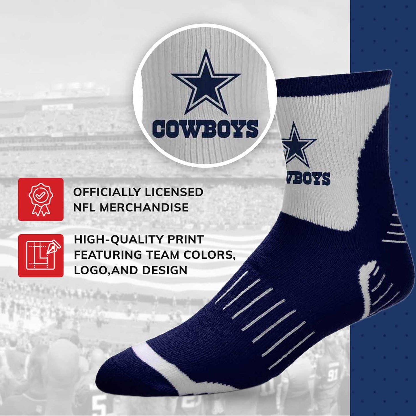 Dallas Cowboys NFL Youth Performance Quarter Length Socks - Navy