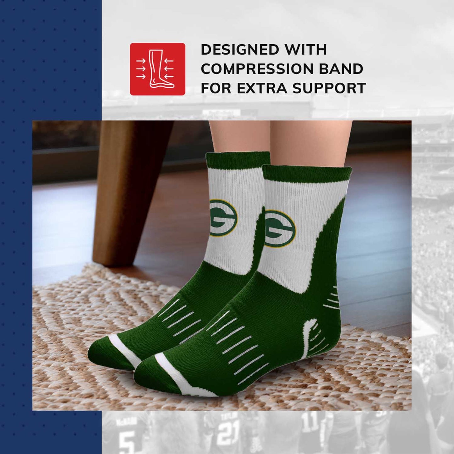 Green Bay Packers NFL Youth Performance Quarter Length Socks - Green