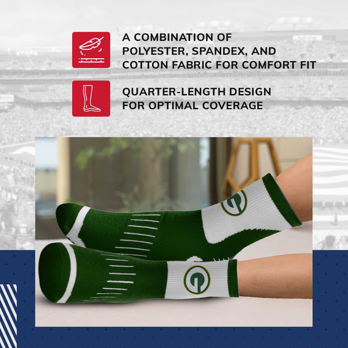 Green Bay Packers NFL Youth Performance Quarter Length Socks - Green