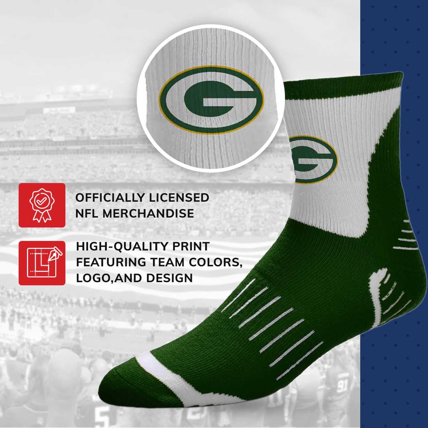 Green Bay Packers NFL Youth Performance Quarter Length Socks - Green