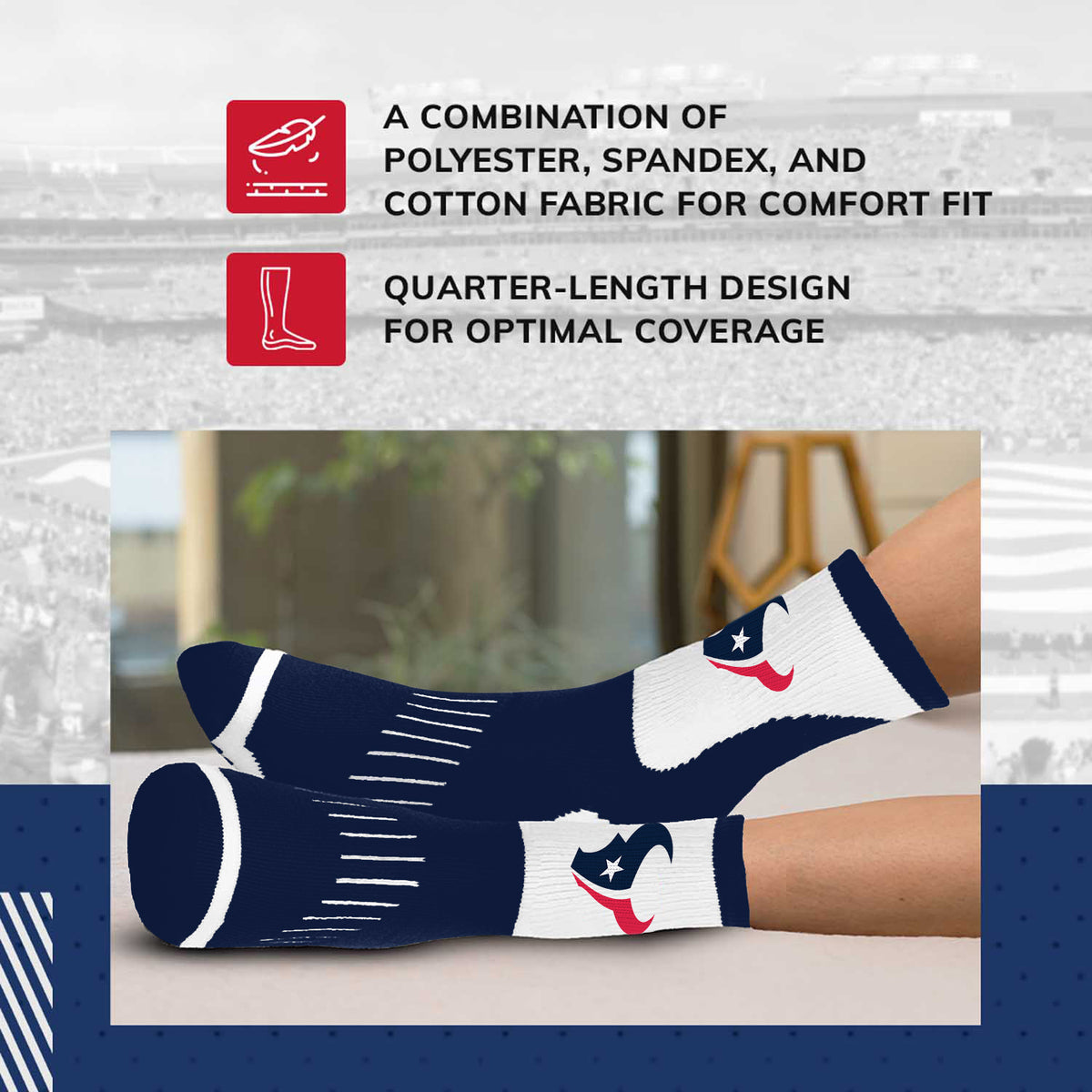 Houston Texans NFL Performance Quarter Length Socks - Navy