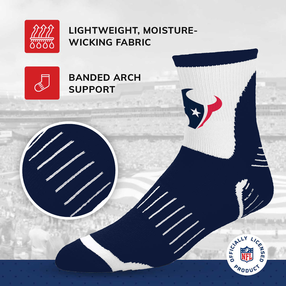 Houston Texans NFL Performance Quarter Length Socks - Navy