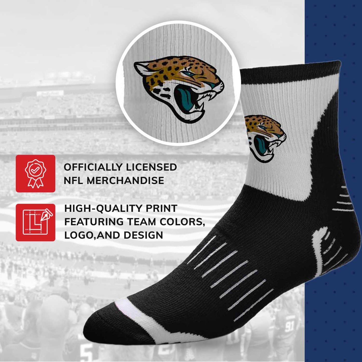 Jacksonville Jaguars NFL Youth Performance Quarter Length Socks - Black