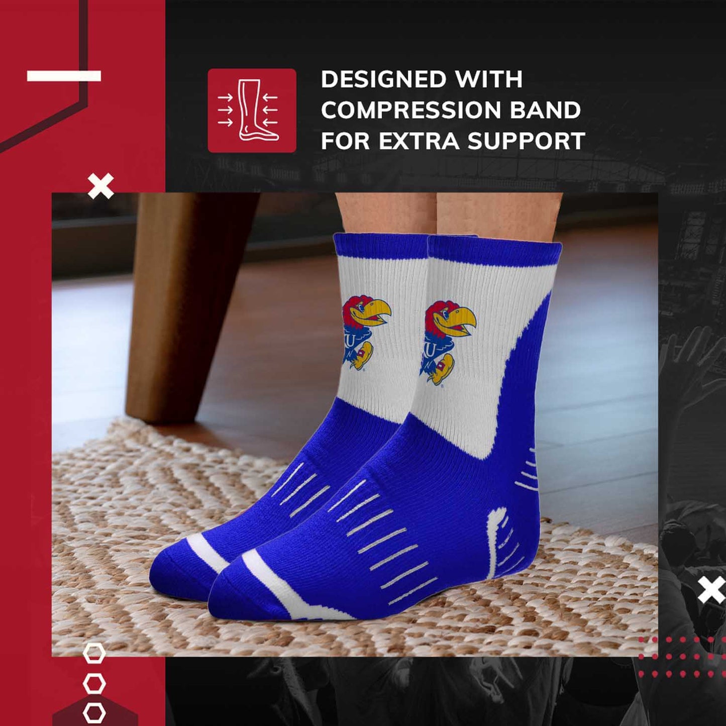 Kansas Jayhawks Adult NCAA Surge Quarter Length Crew Socks - Royal