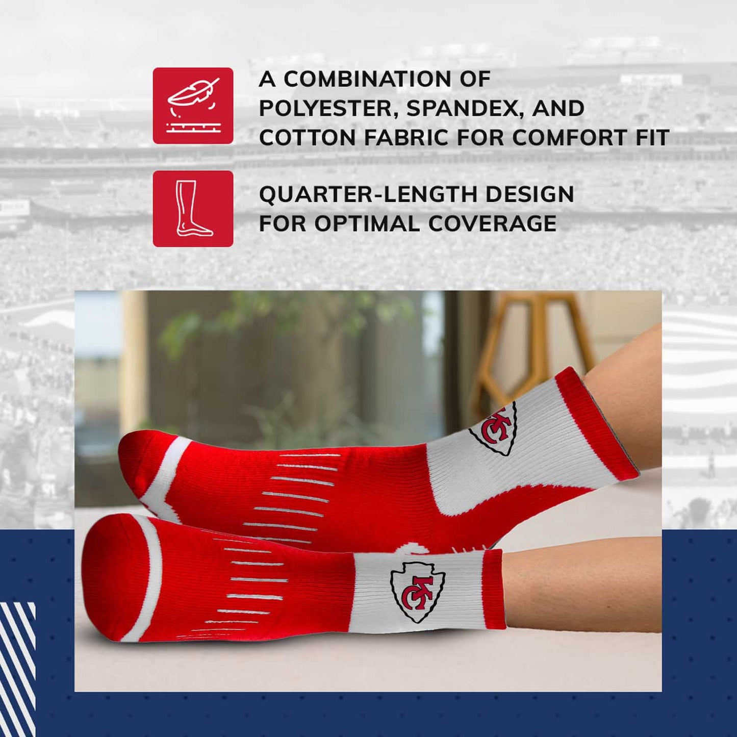Kansas City Chiefs NFL Youth Performance Quarter Length Socks - Red