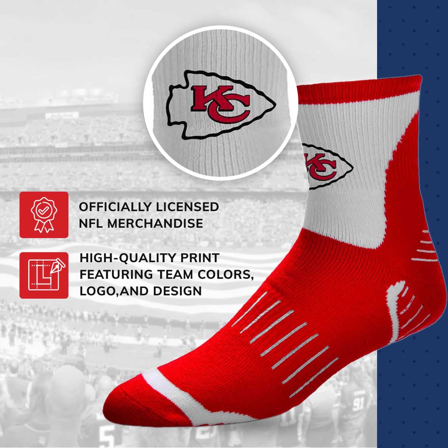 Kansas City Chiefs NFL Youth Performance Quarter Length Socks - Red