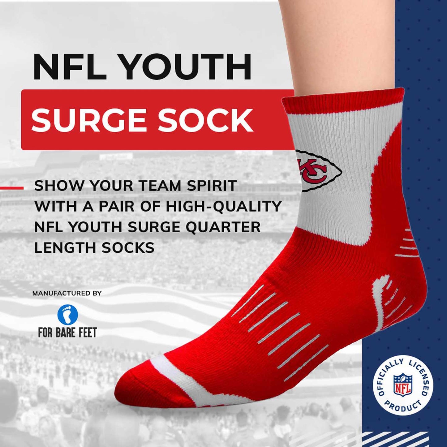 Kansas City Chiefs NFL Youth Performance Quarter Length Socks - Red