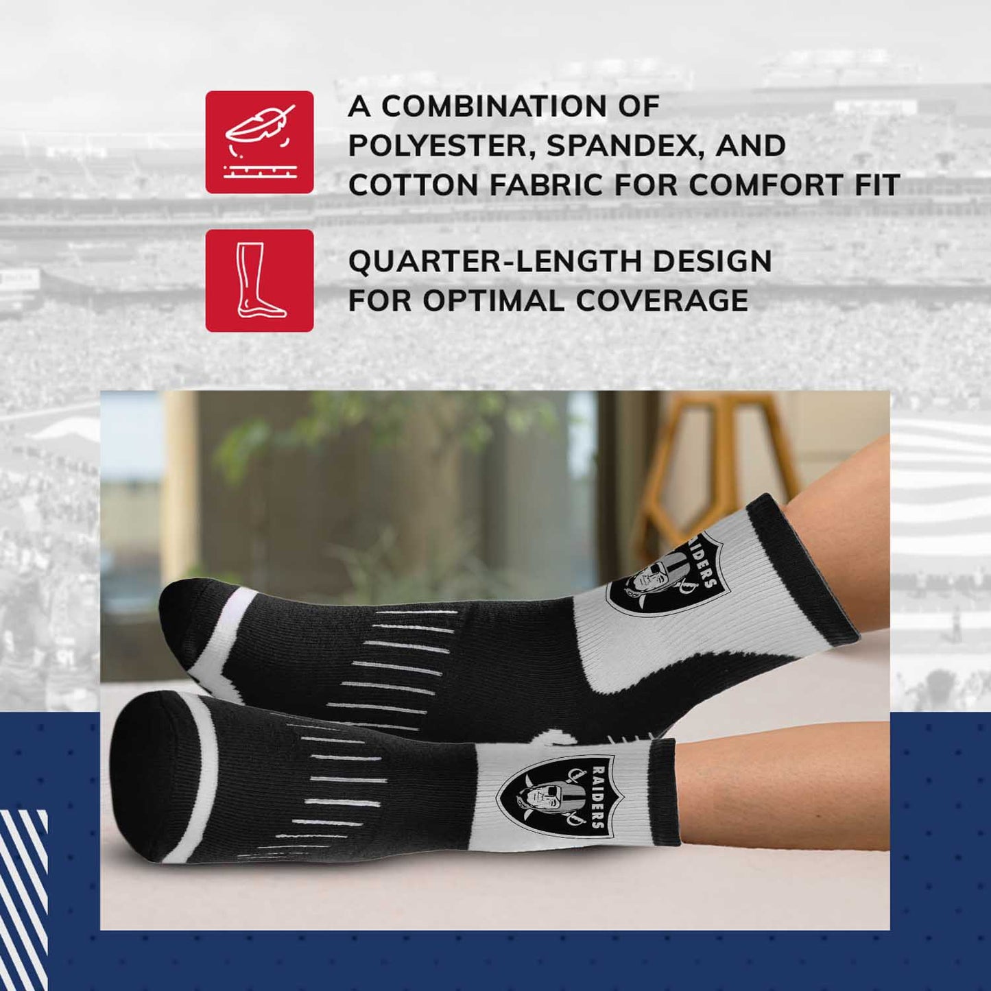 Las Vegas Raiders NFL Youth Performance Quarter Length Socks - Black