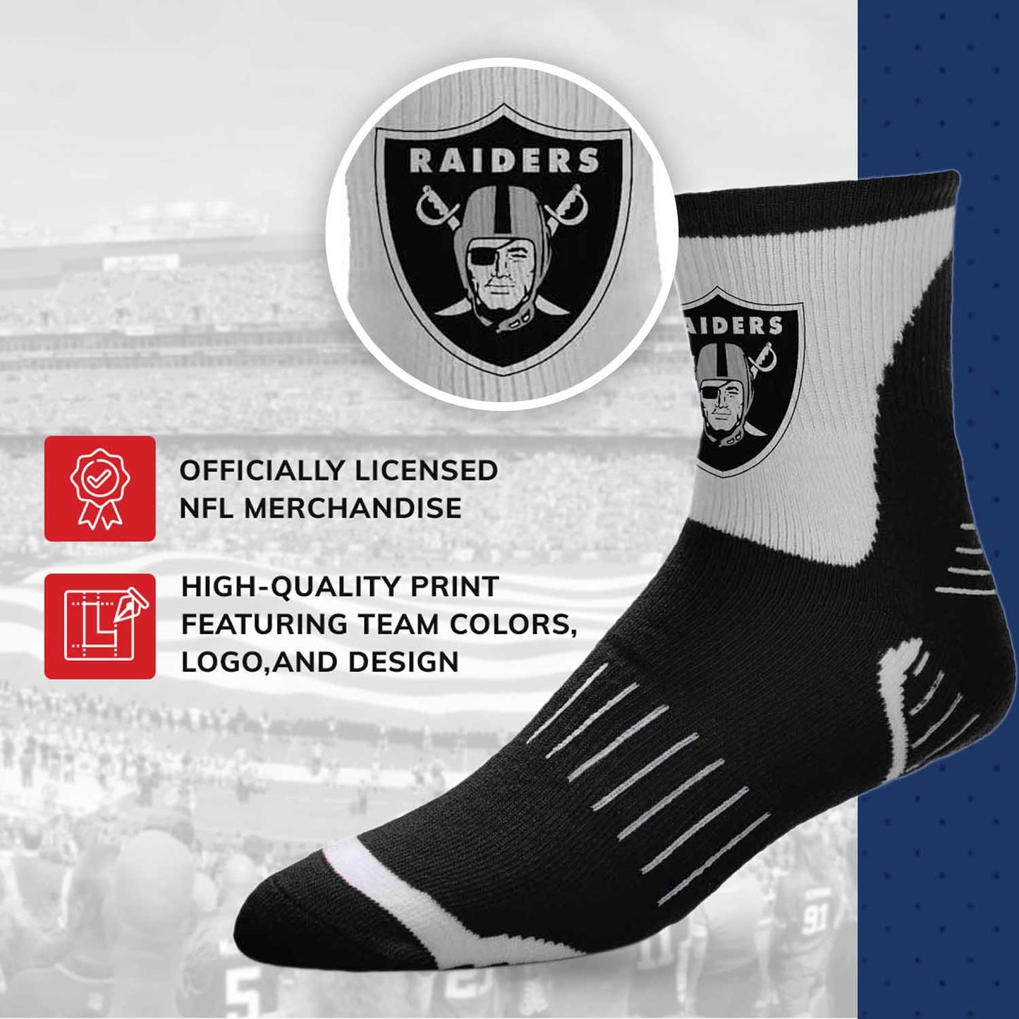 Las Vegas Raiders NFL Youth Performance Quarter Length Socks - Black