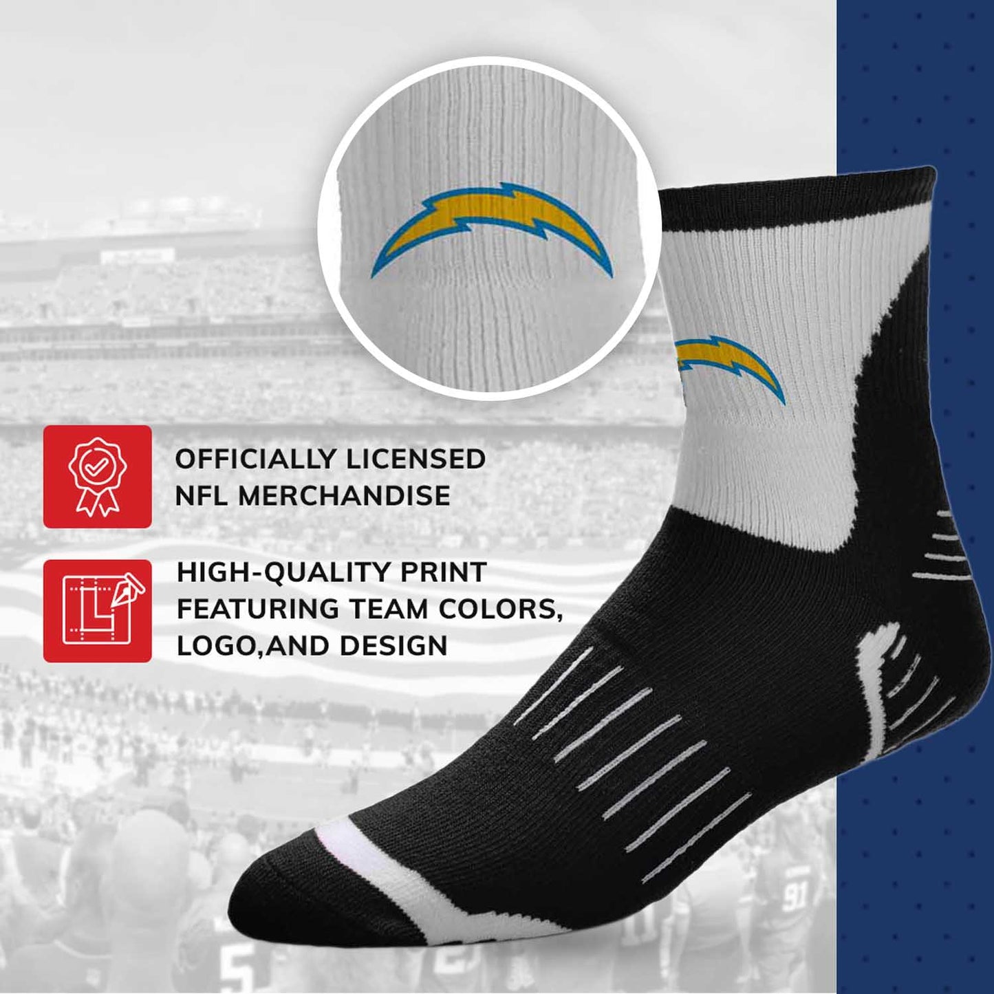 Los Angeles Chargers NFL Youth Performance Quarter Length Socks - Black