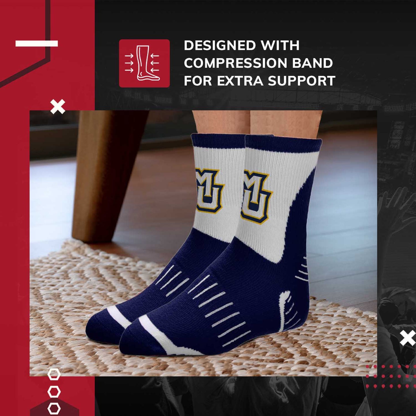 Marquette Golden Eagles Adult NCAA Surge Quarter Length Crew Socks - Navy
