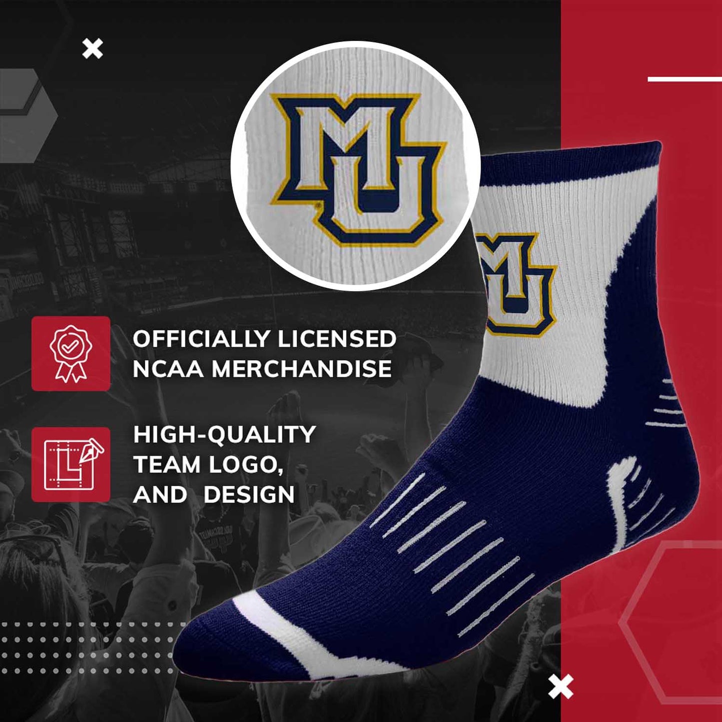 Marquette Golden Eagles NCAA Youth Surge Team Mascot Quarter Socks - Navy