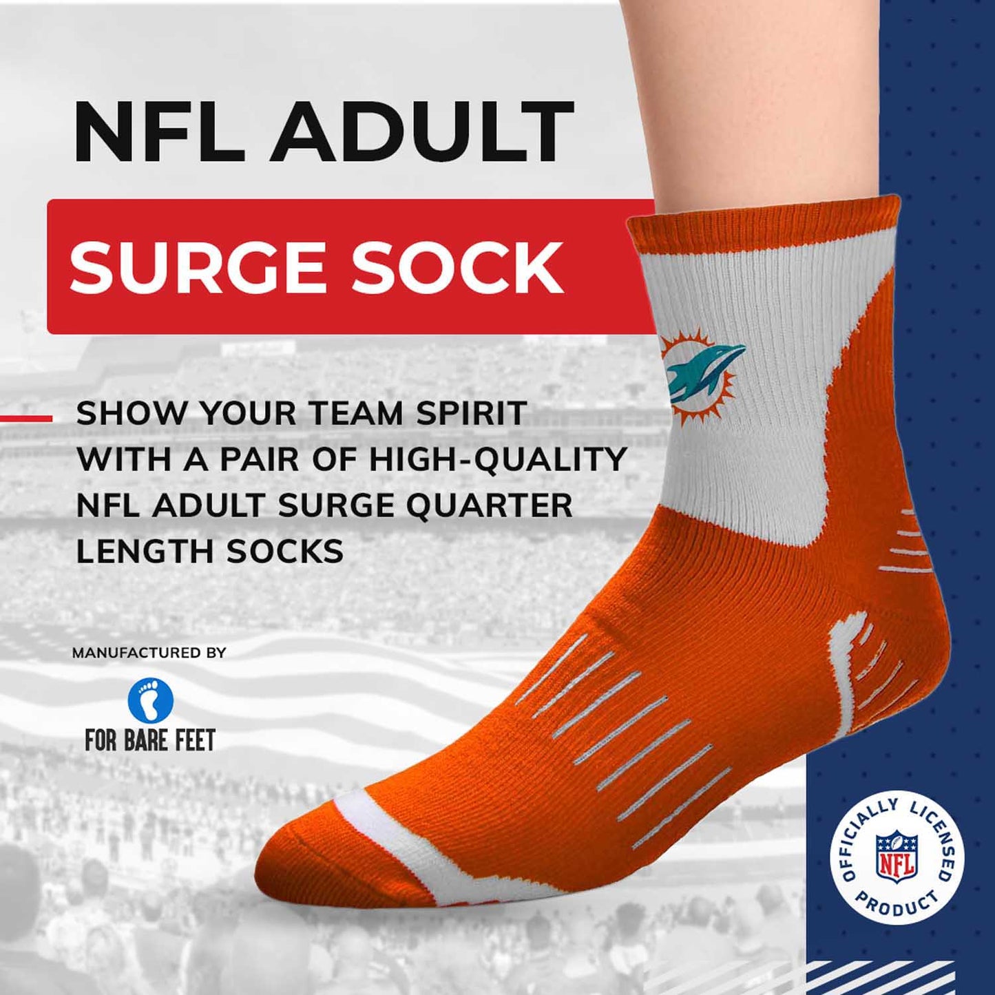 Miami Dolphins NFL Performance Quarter Length Socks - Orange