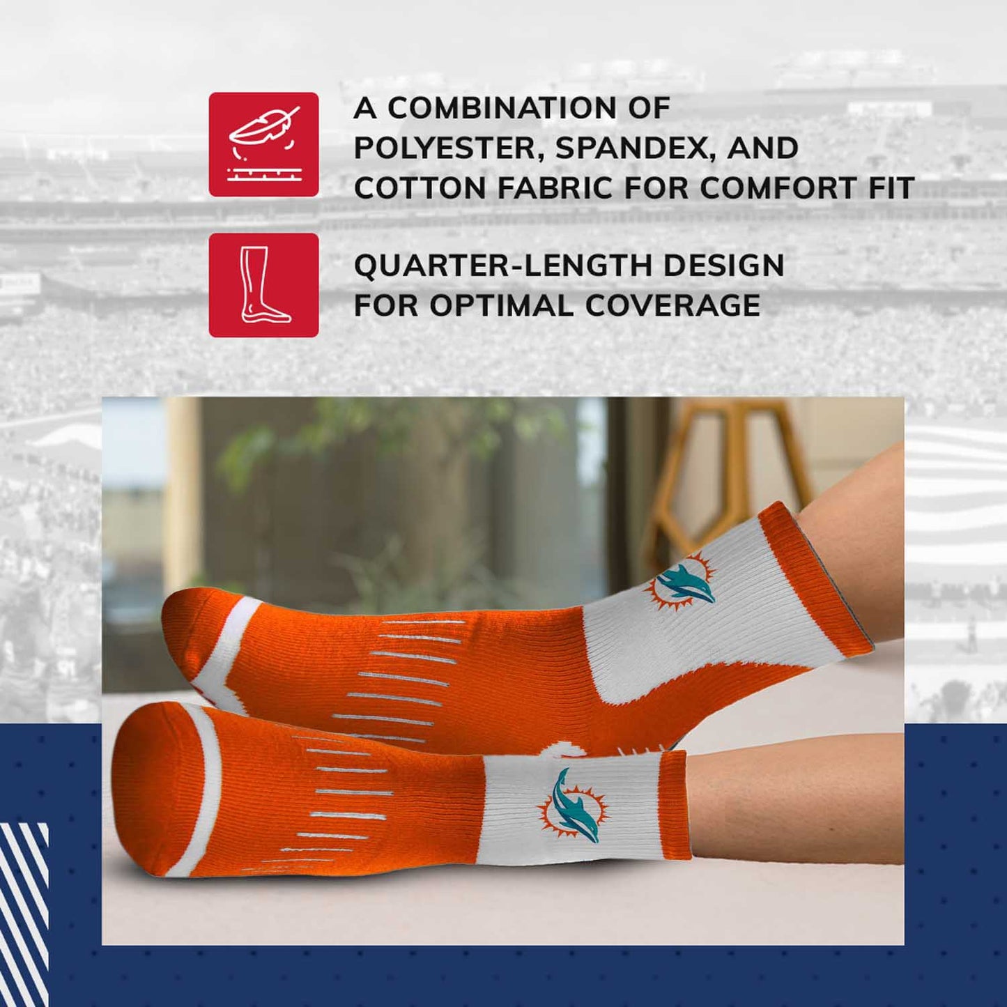 Miami Dolphins NFL Performance Quarter Length Socks - Orange