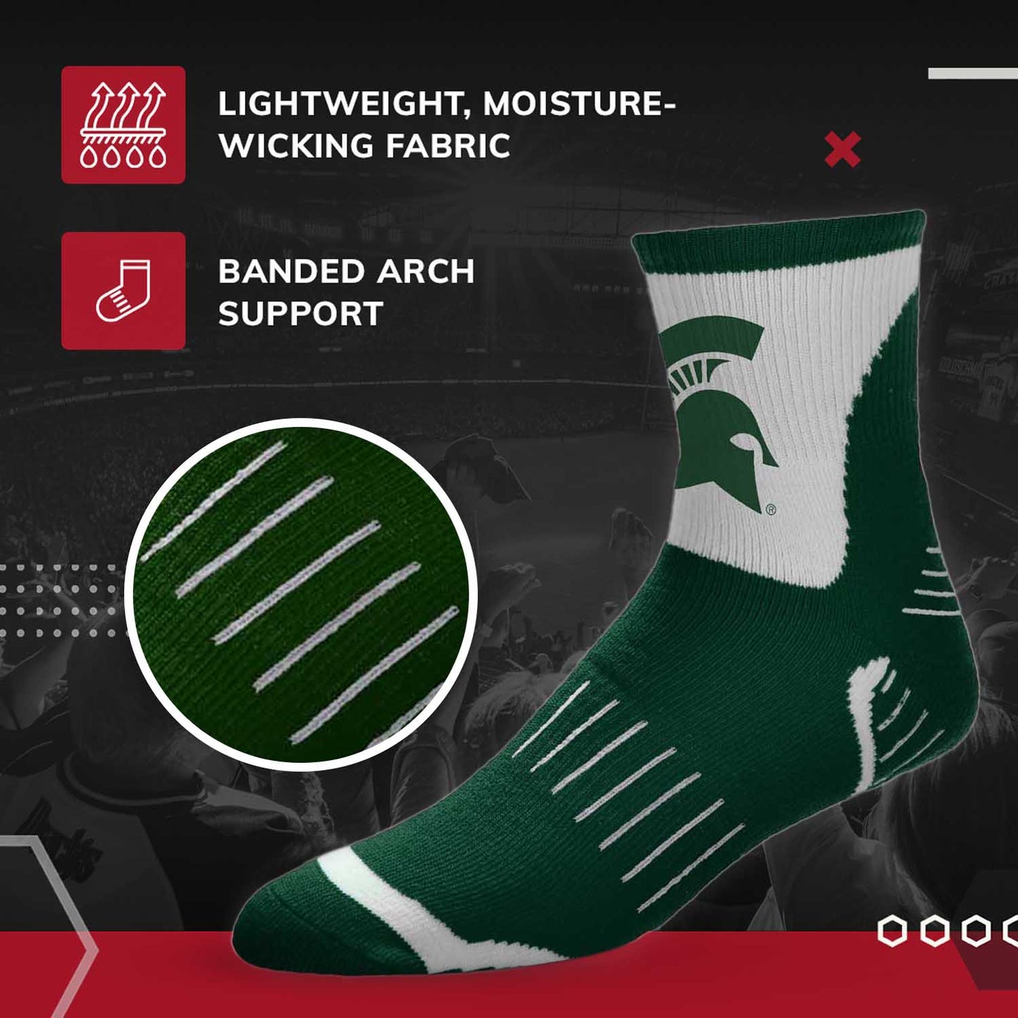 Michigan State Spartans NCAA Youth Surge Team Mascot Quarter Socks - Forest Green
