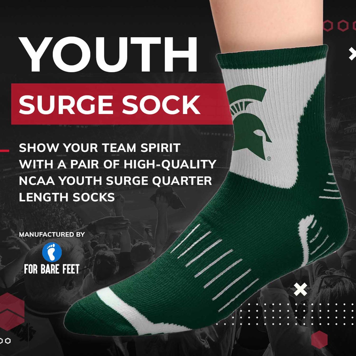 Michigan State Spartans NCAA Youth Surge Team Mascot Quarter Socks - Forest Green
