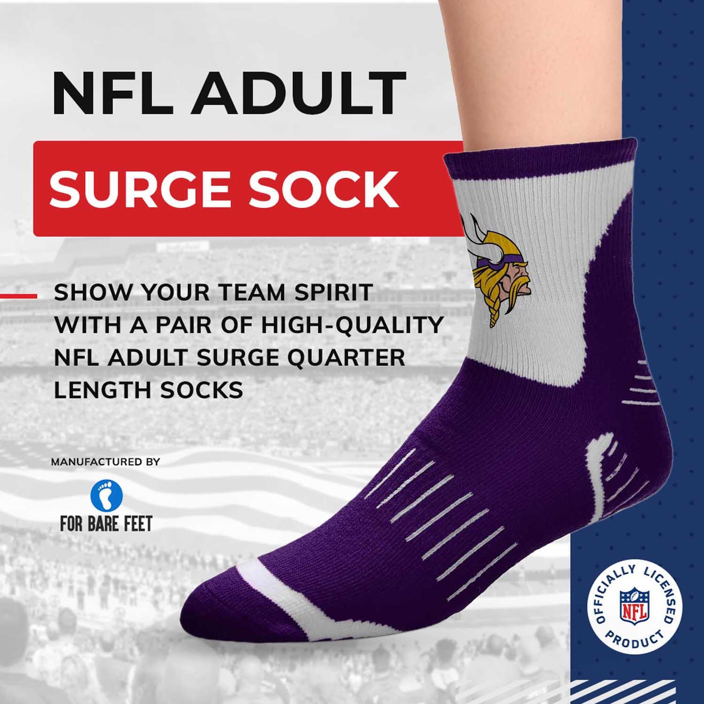Minnesota Vikings NFL Performance Quarter Length Socks - Purple