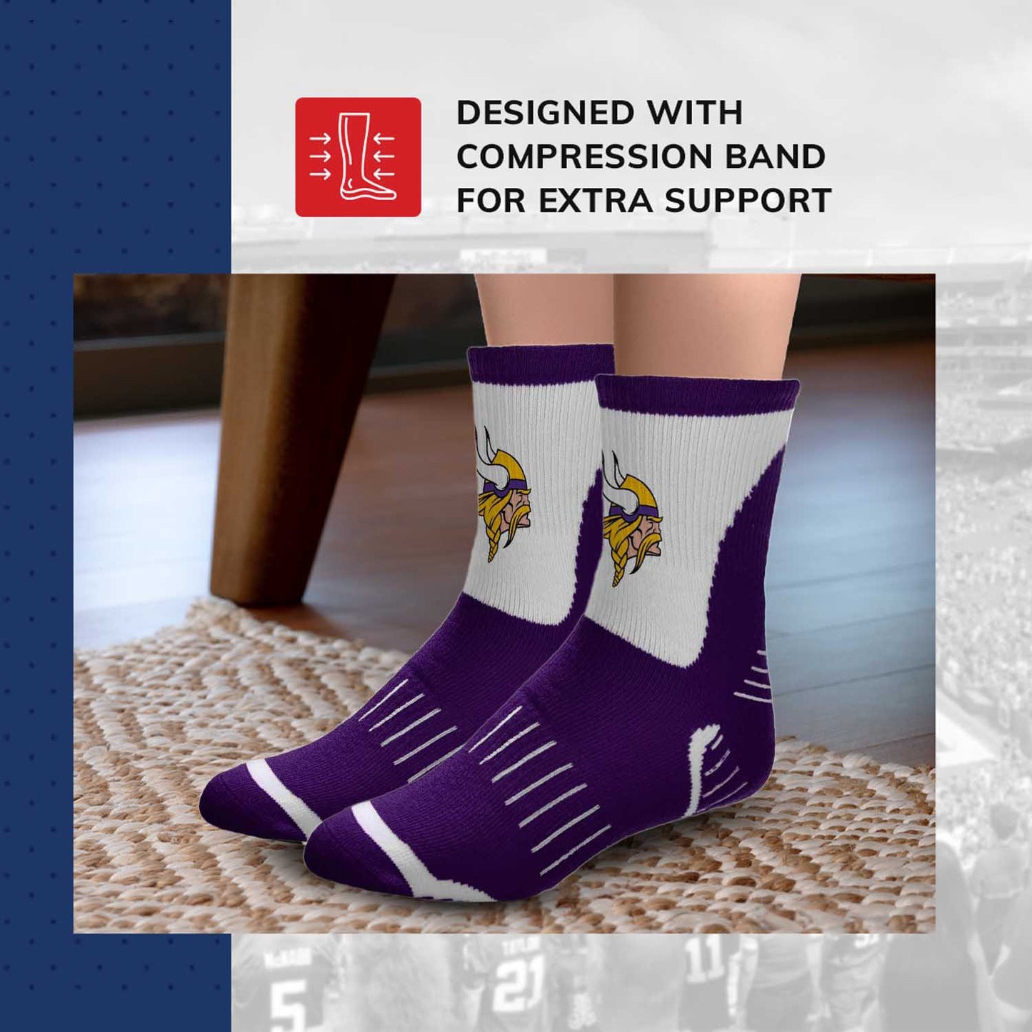 Minnesota Vikings NFL Performance Quarter Length Socks - Purple
