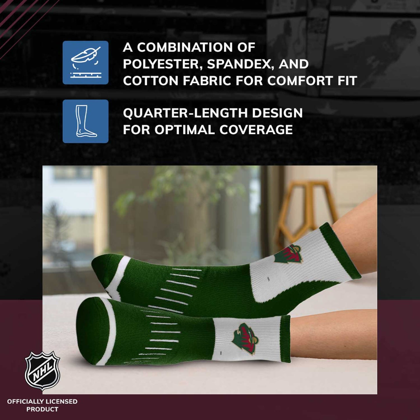 Minnesota Wild NHL Adult Surge Team Mascot Mens and Womens Quarter Socks - Forest Green