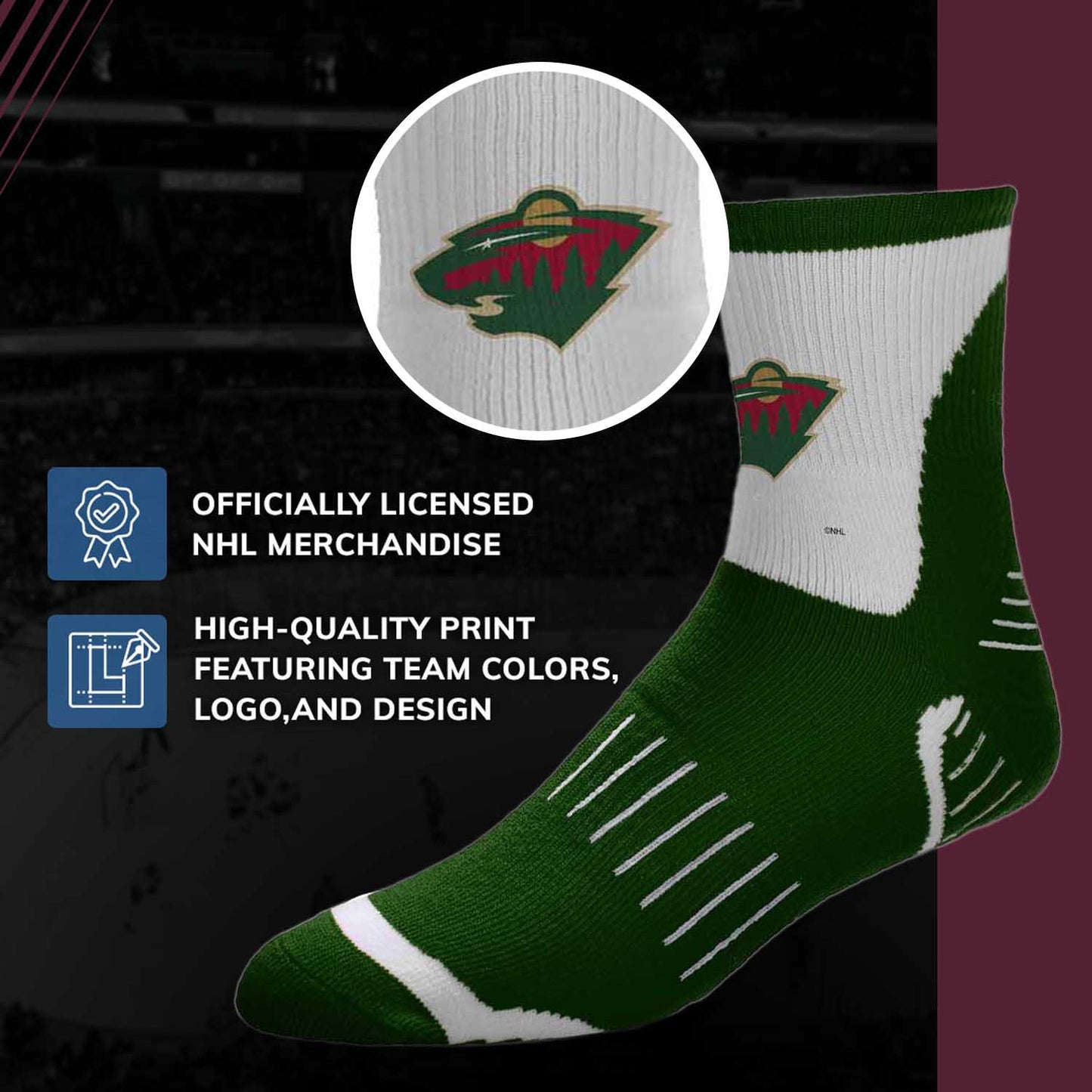 Minnesota Wild NHL Adult Surge Team Mascot Mens and Womens Quarter Socks - Forest Green