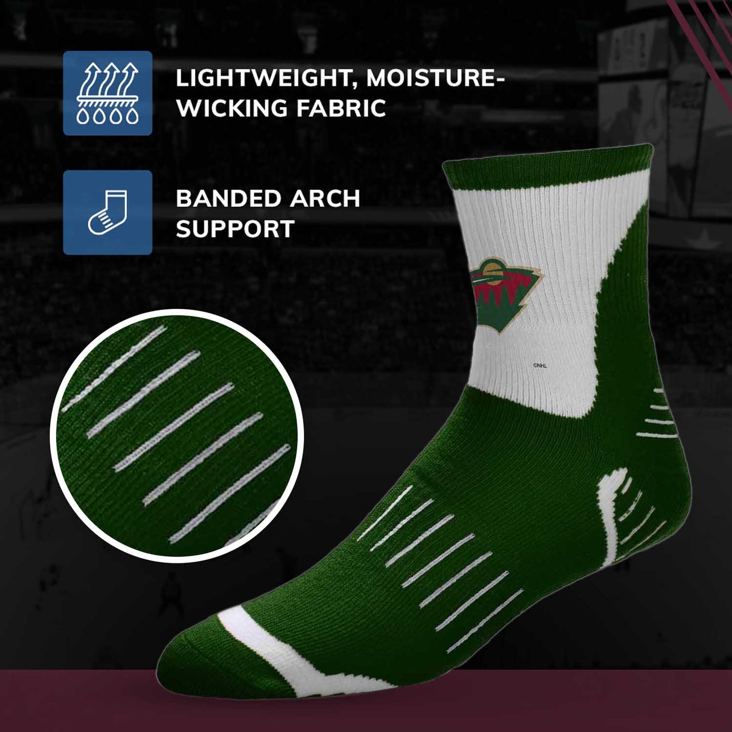 Minnesota Wild NHL Adult Surge Team Mascot Mens and Womens Quarter Socks - Forest Green
