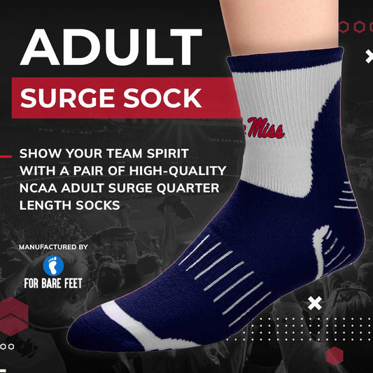 Ole Miss Rebels Adult NCAA Surge Quarter Length Crew Socks - Navy