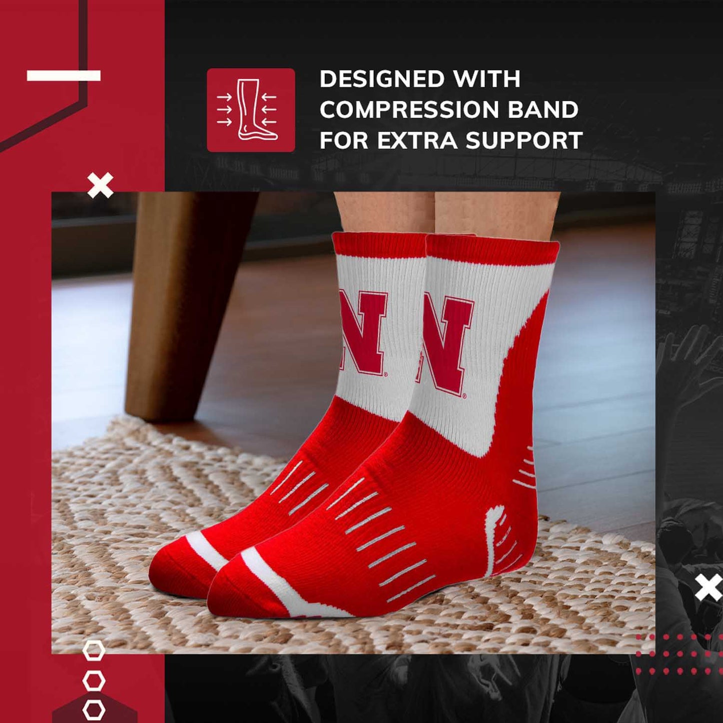 Nebraska Cornhuskers NCAA Youth Surge Team Mascot Quarter Socks - Red
