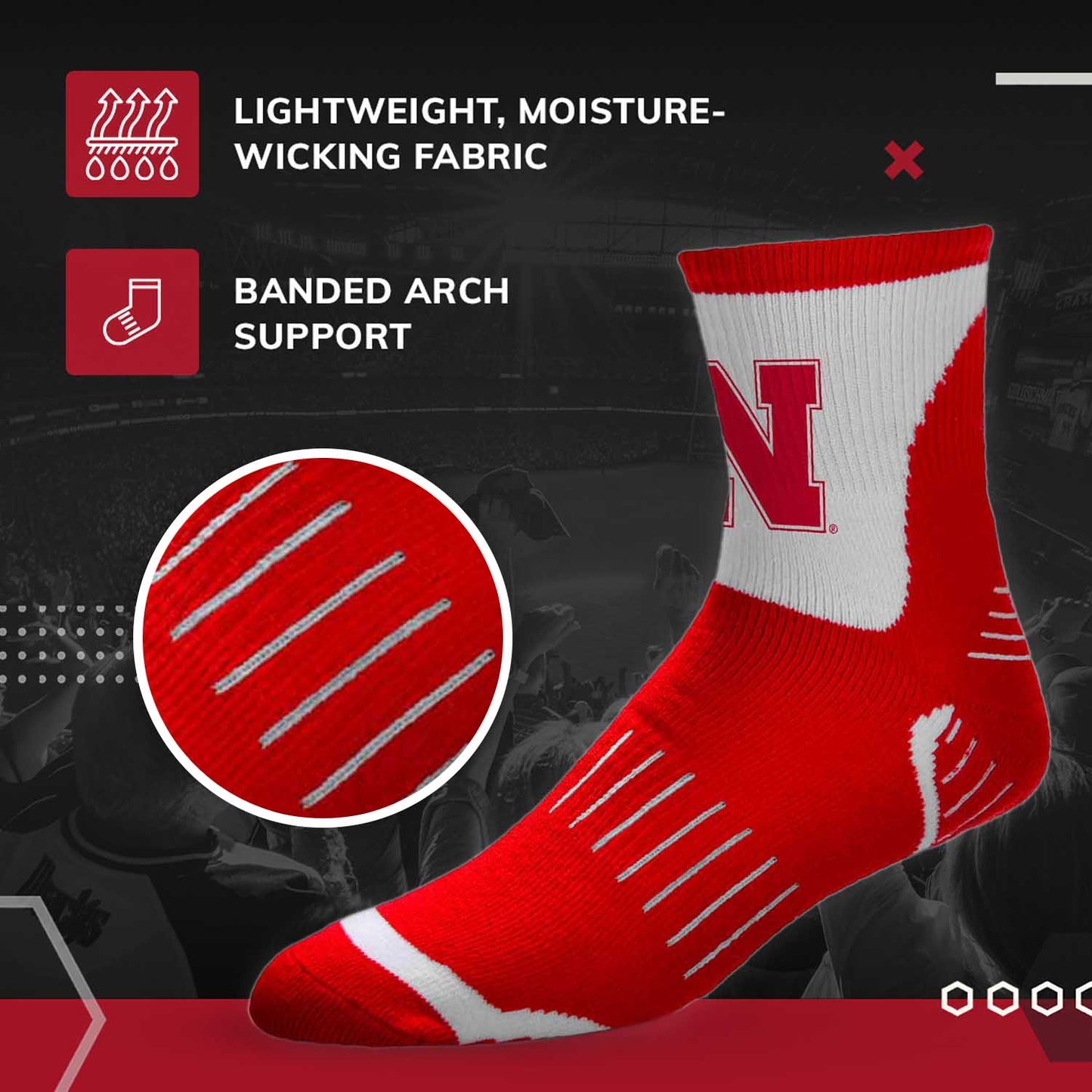 Nebraska Cornhuskers NCAA Youth Surge Team Mascot Quarter Socks - Red