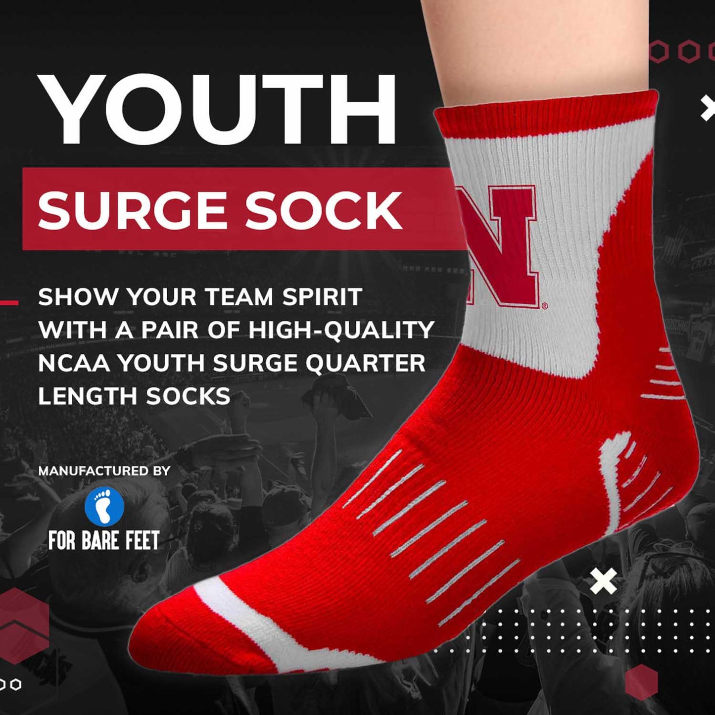 Nebraska Cornhuskers NCAA Youth Surge Team Mascot Quarter Socks - Red