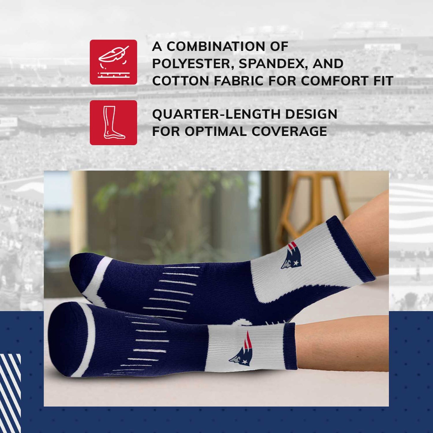 New England Patriots NFL Youth Performance Quarter Length Socks - Navy