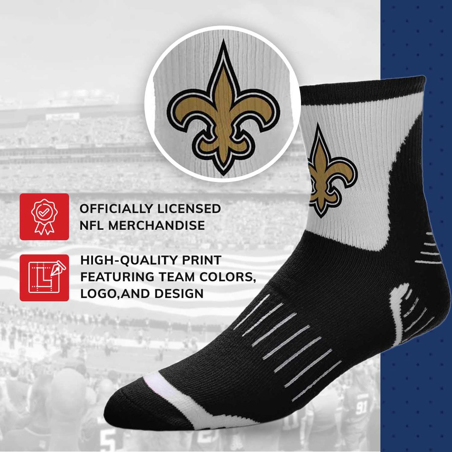 New Orleans Saints NFL Youth Performance Quarter Length Socks - Black
