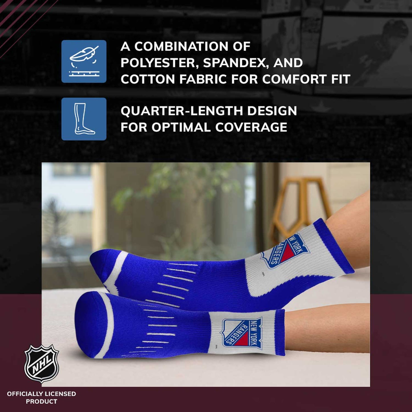 New York Rangers NHL Adult Surge Team Mascot Mens and Womens Quarter Socks - Royal