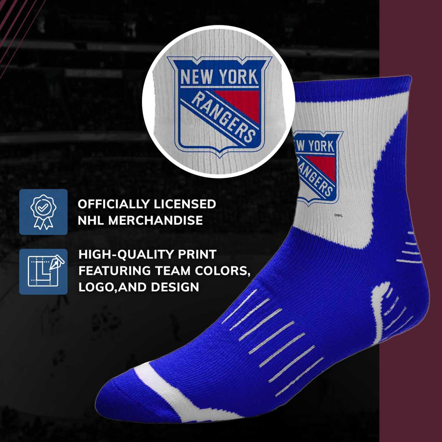 New York Rangers NHL Adult Surge Team Mascot Mens and Womens Quarter Socks - Royal