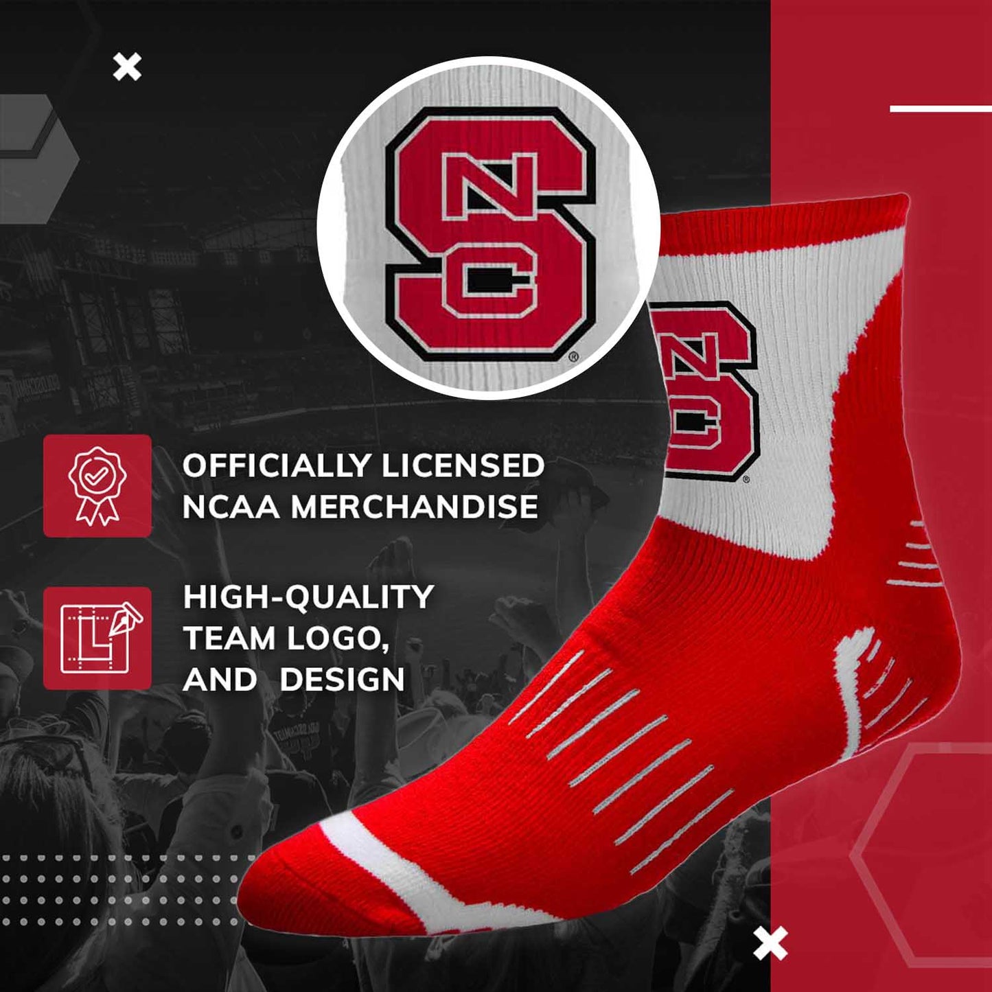 NC State Wolfpack NCAA Youth Surge Team Mascot Quarter Socks - Red