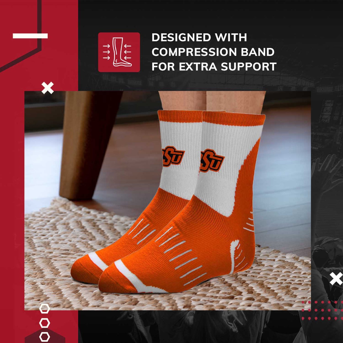 Oklahoma State Cowboys Adult NCAA Surge Quarter Length Crew Socks - Orange